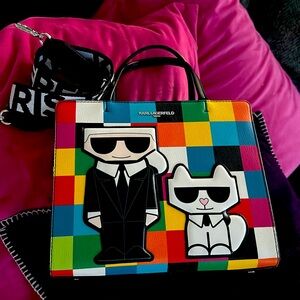 Karl Lagerfeld Paris Multicolor Checker Rainbow Maybelle Satchel Bag LTD